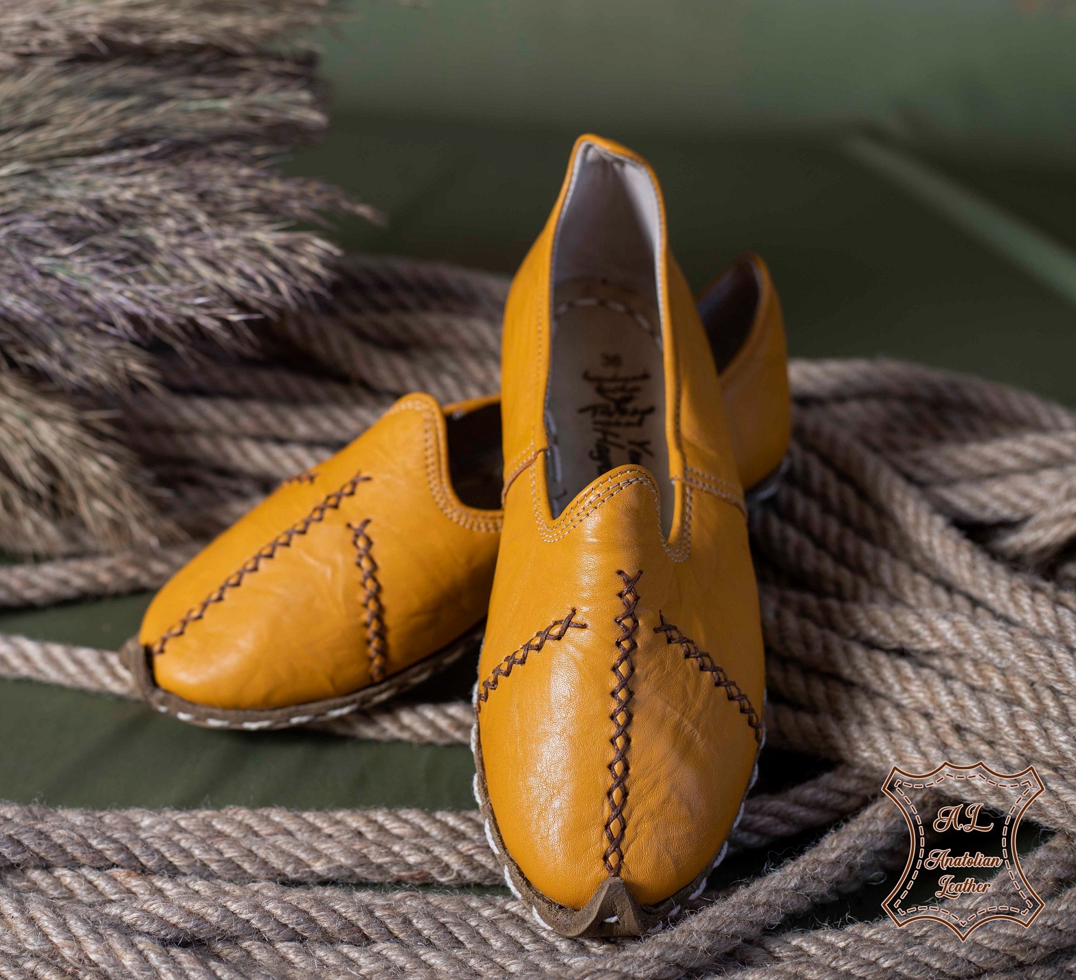 Turkish Genuine Leather Handmade Women Yemeni Shoes Natural yellow