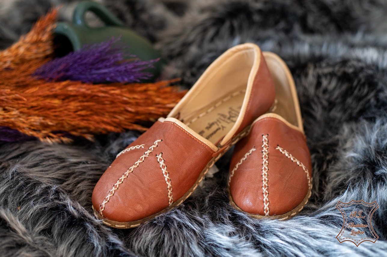 Turkish Genuine Leather Handmade Women Yemeni Shoes Natural Colorful Brown