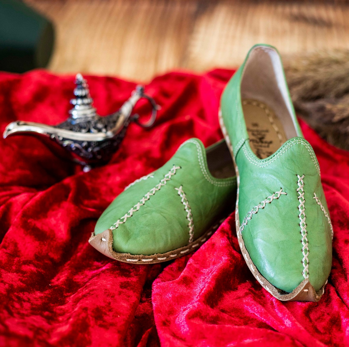 Turkish Genuine Leather Handmade Women Yemeni Shoes Natural Green